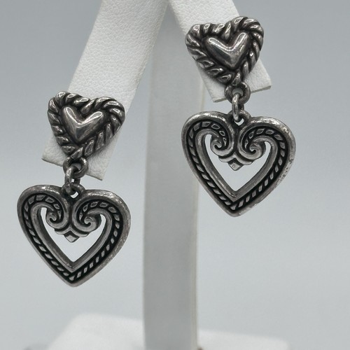 Brighton Jewelry Silver scrolled heart drop post earrings With Pearls Silver - Picture 4 of 6