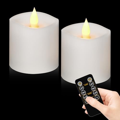 2-Pack 3x3 Inch Flameless Candles with Remote & Timer - 3"*3"-2pcs White - Picture 2 of 7