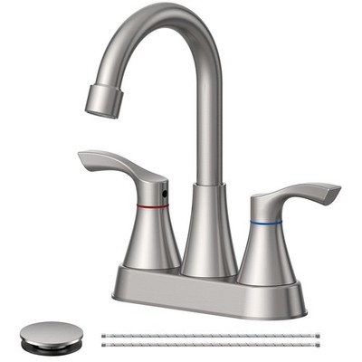 Bathroom Faucet 4 Inch 2 Handle Centerset Brushed Nickel Stainless Steel Hole