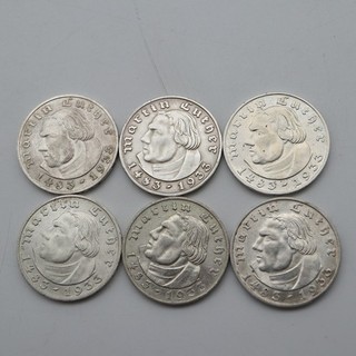 6x 2 Reichsmark Luther Silber 1933 ADEFGJ III. Reich B30