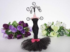 BLACK Mannequin Dress Earring Necklace Ring Jewelry Holder Stand Display 7"tall