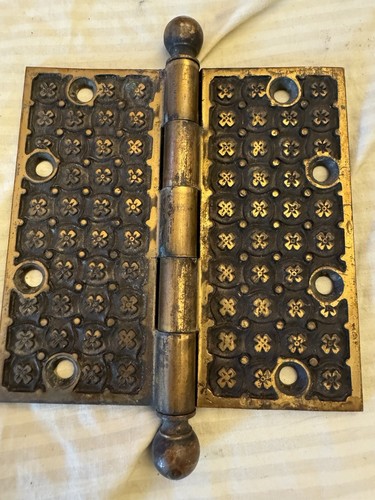 3 Rare Antique Yale & Towne Cast Bronze Door Hinges 5x5 + 2 Matching Door Plates - Picture 4 of 8