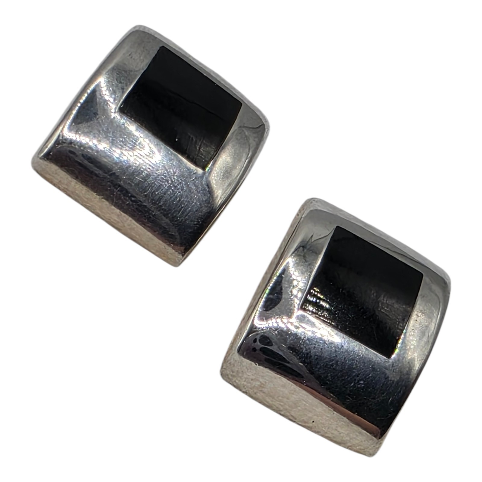 Solid Sterling Silver Black Onyx Stud Earrings 92… - image 3