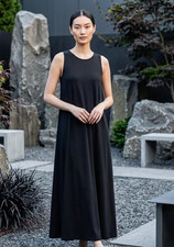Eileen Fisher System Viscose Jersey Midi Tank Dress Womens XL Black Minimalist