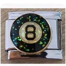 8 Billiard Pool Eight ball italian Charm 9mm Bracelet Link gift