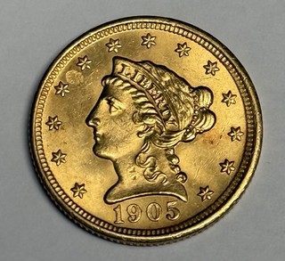 Mint State 1905 Liberty Head Gold Quarter Eagle (tiny obv spot) U.S. $2.50 Type