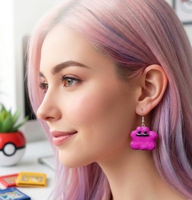 Handmade Ditto Earrings   Pokémon Inspired Pink Resin Dangle Earrings Cute Kawai