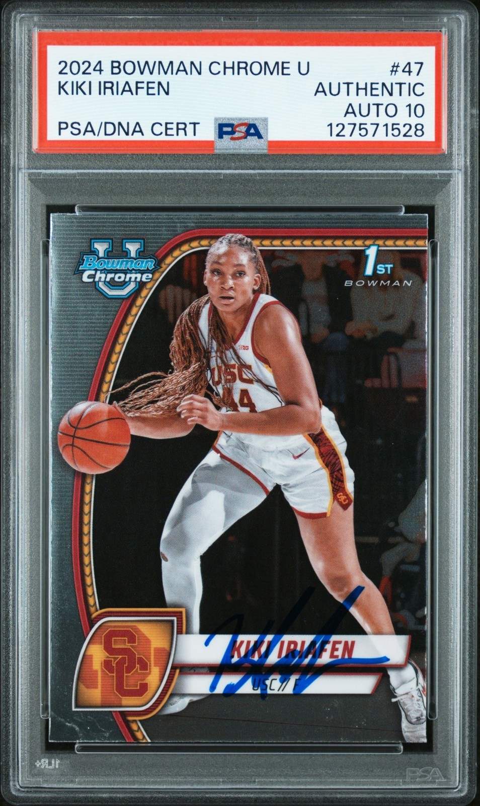 Kiki Iriafen Signed 2024-25 1st Bowman University Chrome Refractor PSA Auto 10