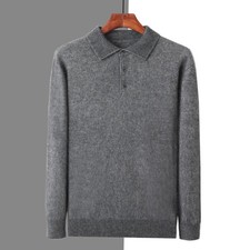 Men Sweater Shirts Knitted Collared Buttons Cashmere Pullover Solid Jumpers