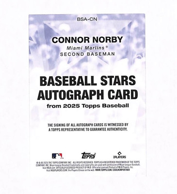 2025 Topps Connor Norby Baseball Stars Rookie Auto Autograph Card