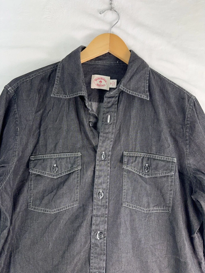 Рубашка мужская Brooks Brothers из красного флиса средняя джинсовая вестерн на пуговицах с длинным рукавом - Изображение 2 из 4