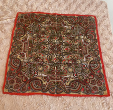 New Golden Camel Red Paisely 100 Silk Square Scarf Hand Printed Hand Rolled 30"