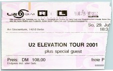 U2 Ticket 2001 Elevation Tour - Berlin Glockenturm - Konzert Karte