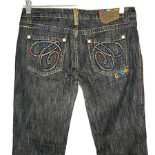 VTG Coogi Australia Dark Wash Jeans Sz 13/14 Straight Leg Rainbow Y2K Embroidery