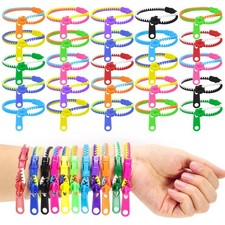 50 PCS Friendship Fidget Zipper Bracelet, 7.67 Inch Neon Colors Sensory Brace...