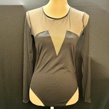 NWT Victoria's Secret Plunge Bodysuit Long Sleeve Mesh Lace Black Large