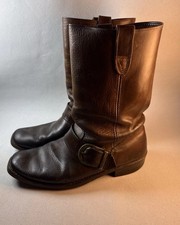 Vintage Brown Leather Engineer Boots 1960's Dingo Style Biker Rockabilly 10.5