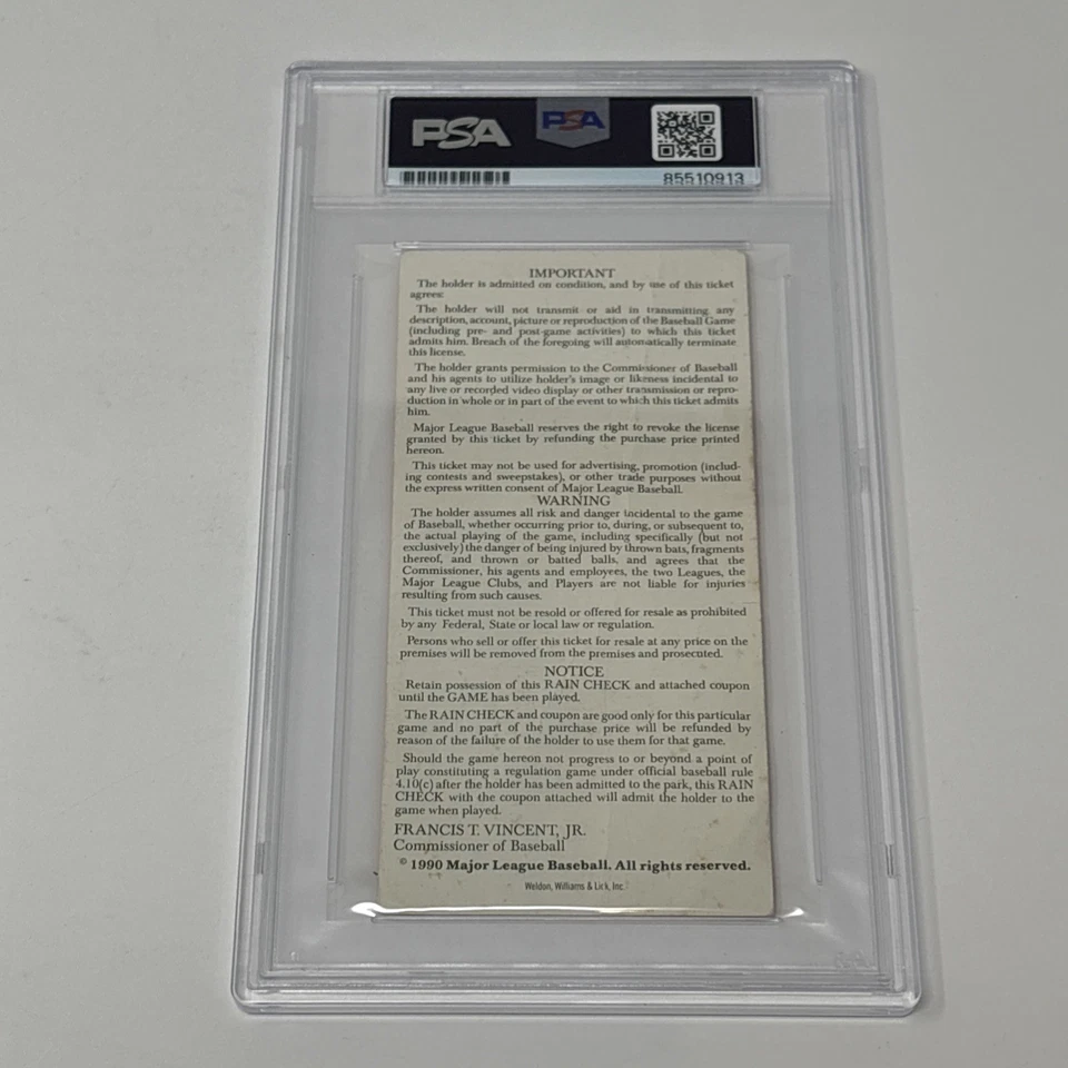 Signed Ryne Sandberg 1990 MLB All Star Game PSA DNA Ticket Stub Wrigley Field - Image 3 of 3