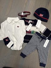 NWT Janie and Jack boy WINTER HOLDAY train sweater socks hat tie 6-piece SET 3 6