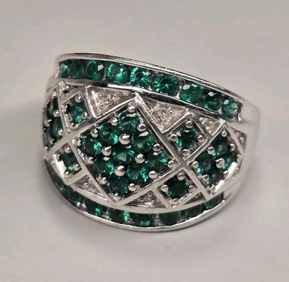 Vintage signierter "Sonne 925" Sterlingsilber Diamant Cluster Ring - 3 g - Größe 7 - Bild 1 von 4