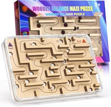 Handheld Fidget Puzzle Game for Kids and Adults - Challenging Wooden Labyrinth M