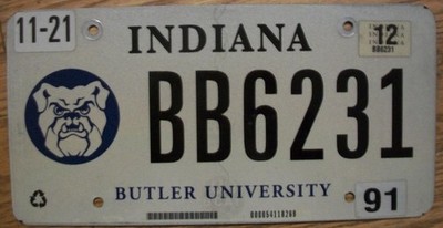 SINGLE INDIANA LICENSE PLATE - BB6231 - BUTLER UNIVERSITY