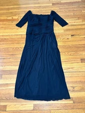 Daymor Couture Womens Dress Size 14 Black Layered Maxi Formal Down Short Sleeve