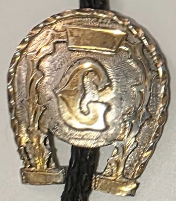 Vintage Metal Bolo Tie, Nice Brass and Silver, Letter G, Initial G, Horseshoe
