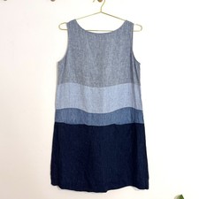 Anthropologie Nuthatch Linen Blue Colorblock Sleeveless Summer Shift Dress Med