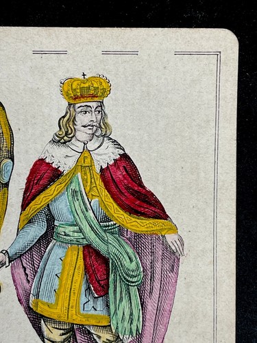 19th Century Hand Painted Engraved King of Clubs Spanish Naipes Playing Card - Picture 8 of 20