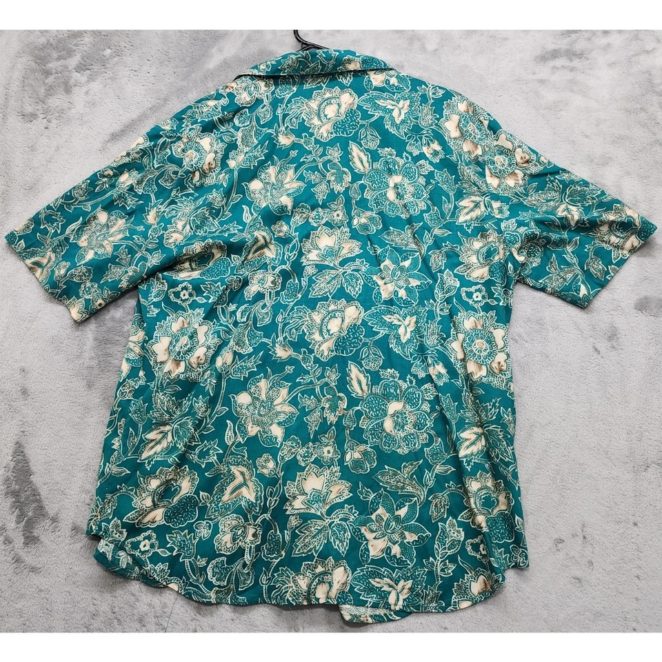 Conjunto de falda vintage Leslie Fay para mujer 12 verde azulado floral manga corta top plisado Foto 3 de 4