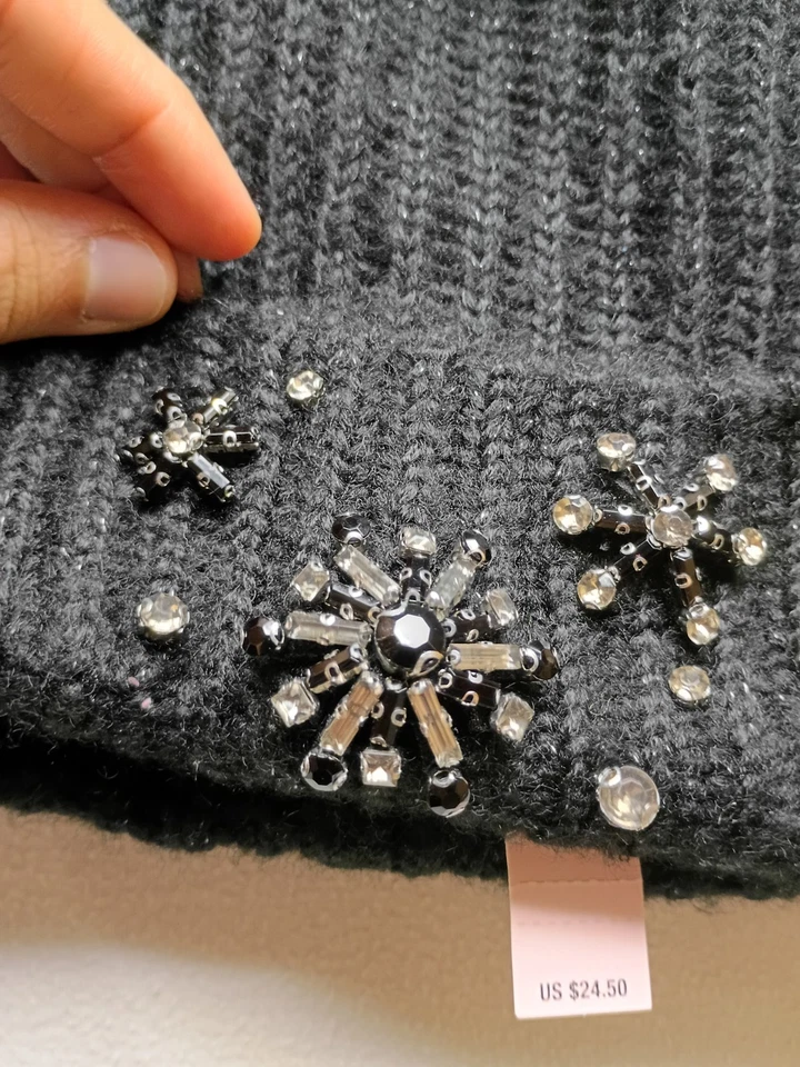 维多利亚的秘密冬季天使闪闪发光的星星黑色球形帽子无檐帽全新带标签 — 第 2/4 张图片