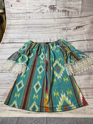 Win win Turquoise Multicolor Off The Shoulder Tunic