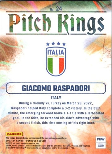 2023-24 Panini Donruss Fifa - Pitch Kings Giacomo Raspadori #24 - Picture 2 of 2