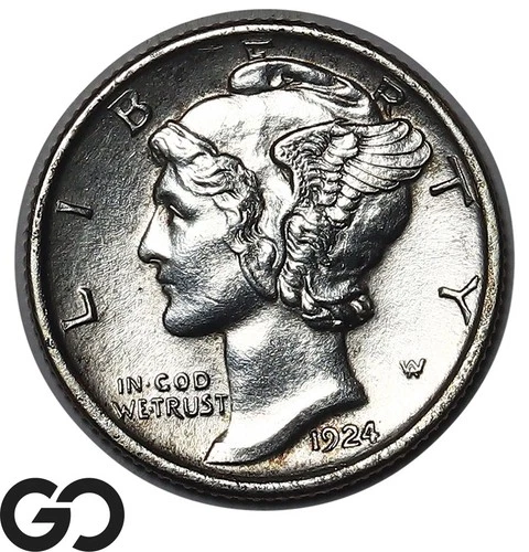 1924-D Mercury Dime, Full Split Bands, Choice BU++ FSB, Tough
