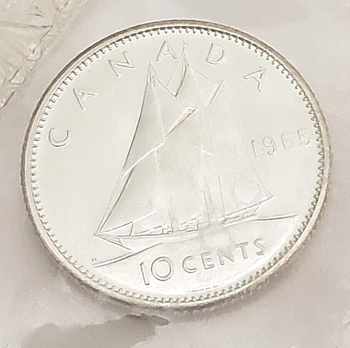 1965 Canadian Dime *80% SILVER*  *BU - UNCIRCULATED MINT CELLO*  *FREE SHIPPING*