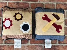Set of 2 Geenny Pillows Construction Tools 8x8 Boys Nursery FREE SHIPPING