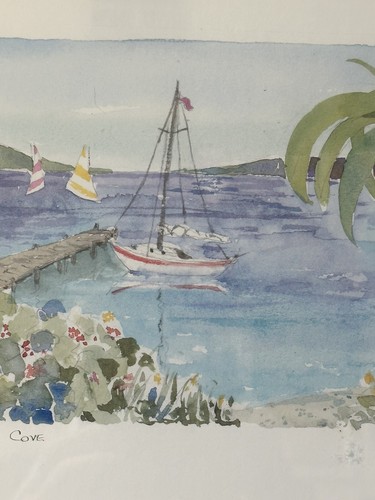 Sarah Malin “Sailing Away” and "Quiet Cove" Signed Print Framed & Matted - Picture 7 of 12