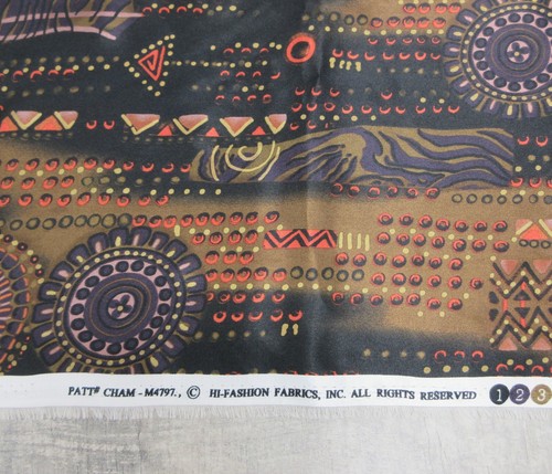 3+ Yds Satin Fabric 43 In Wide Brown Purple Orange Beige Pattern CHAM Hi-Fashion - Picture 7 of 7