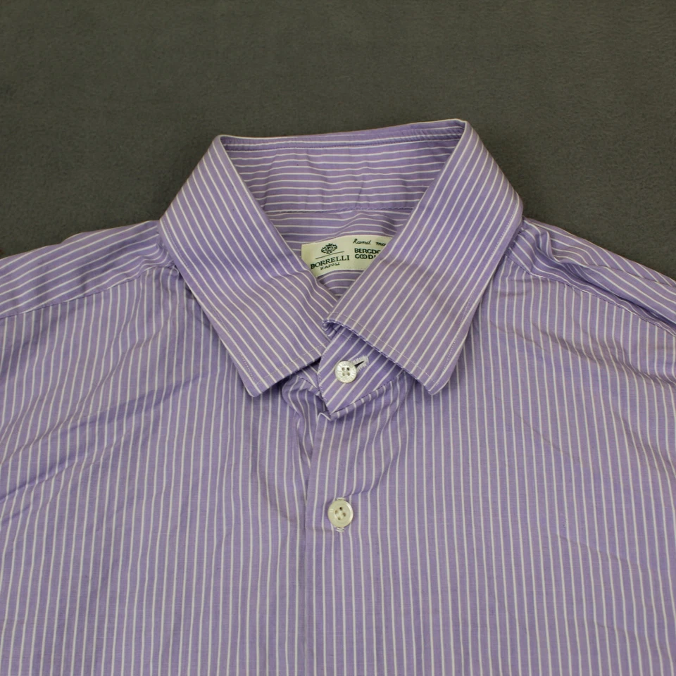 Camisa Borrelli Napolli Para Hombre 17.5 44 Vestido Oxford Rayas Italia Puño Francés Foto 3 de 4