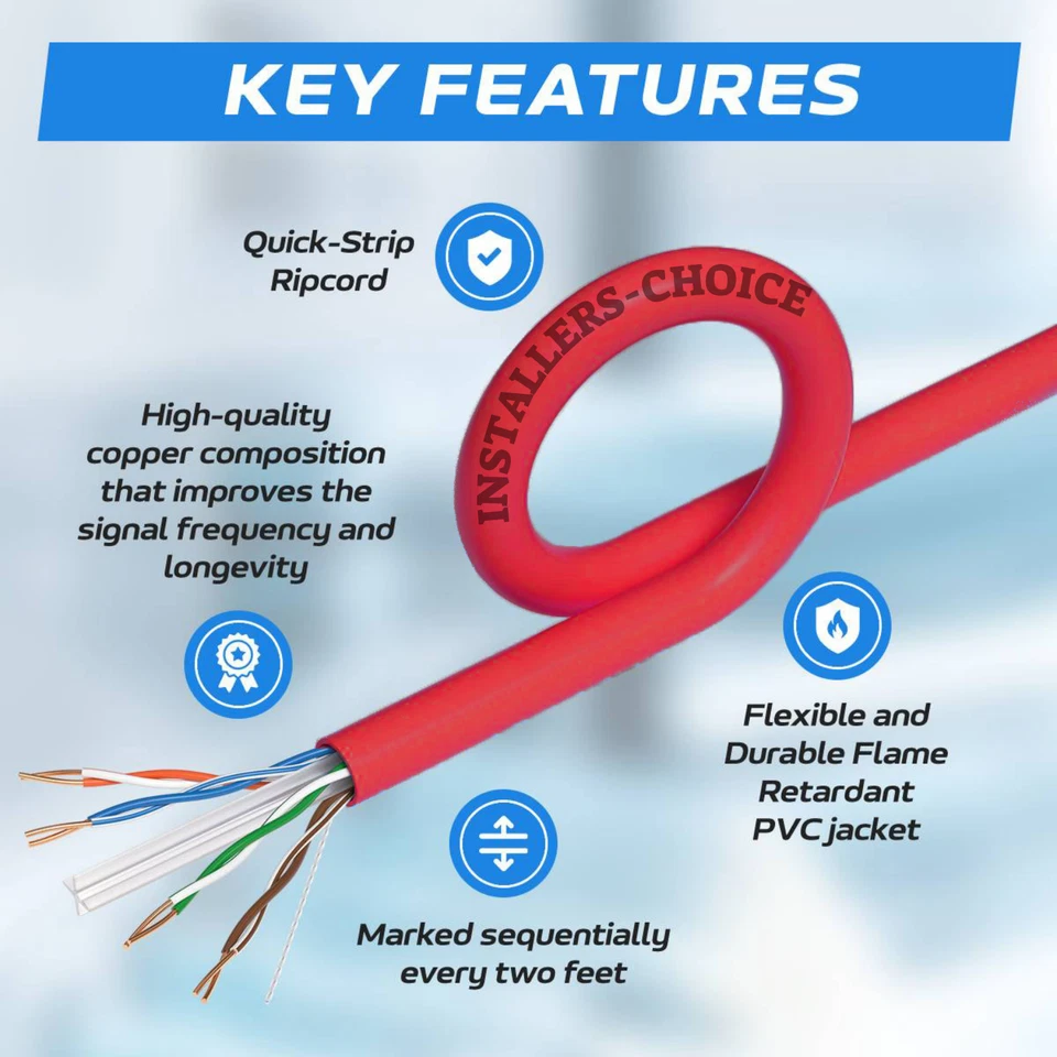 Cat6 1000FT CCA UTP Solid Red Ethernet Cable - LAN Network Bulk 23 AWG RJ45 - Image 4 of 4