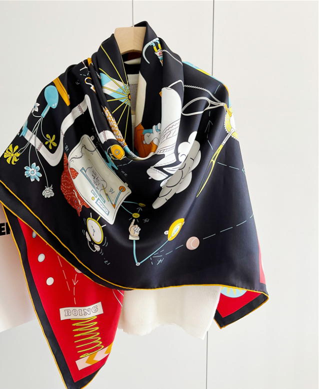 100% Silk afternoon tea Print Pure Twill Silk Wrap Scarf Bandana Large Shawl 53