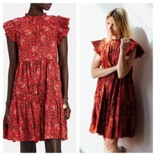 Ulla Johnson / Hana floral high neck ruffle Dress in red poppy mini 0