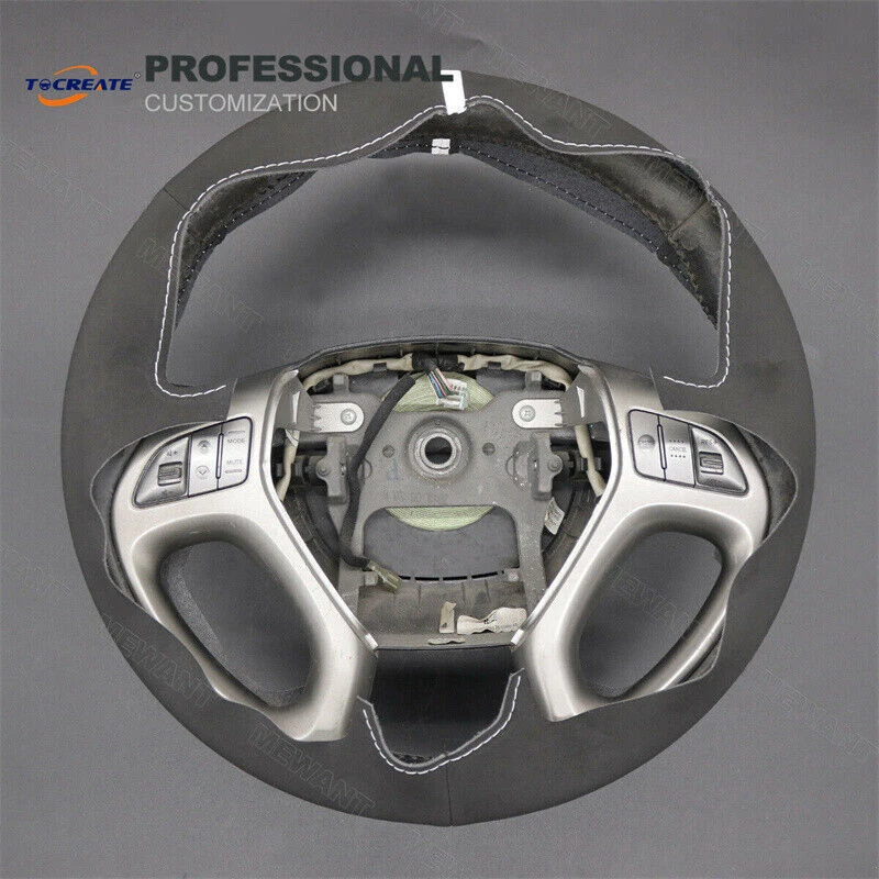 Hágalo usted mismo Envoltura de cubierta de volante de gamuza negra para Hyundai Tucson ix35 #14XE Foto 3 de 4