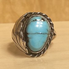 Vintage Navajo Turquoise Sterling Silver Leaf Ring Size 5.25-5.50