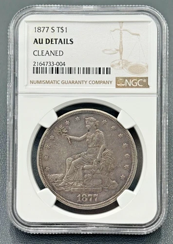 1877 S T$1 90% Silver Trade Dollar NGC Almost Uncirculated