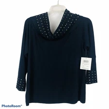 89th & Madison Women’s Pullover Sweater Sz Large Dark Blue W/Gold Studding