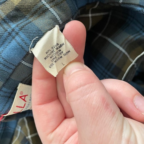 Vintage 60s Challa Cloth Cisco Button Down Shirt L Brown Blue Plaid Wool Cotton - Picture 5 of 5