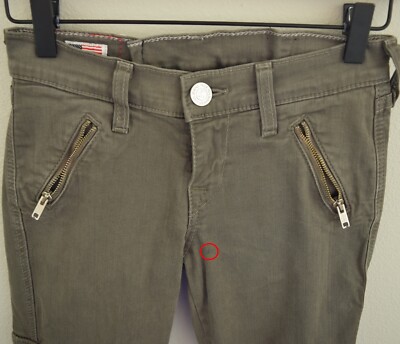 True Religion オリーブグリーン デニム 25 TRUE RELIGION Women's Olive Green Casey Skinny Fit Cargo Pocket