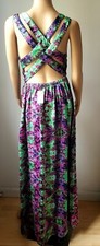 NWT Forever 21 Long Green Magenta Bohemian Print Low Back Maxi Dress size S